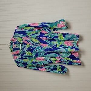 Lilly Pulitzer 3/4 sleeve pin tuck top women's Xsmall pink blue green